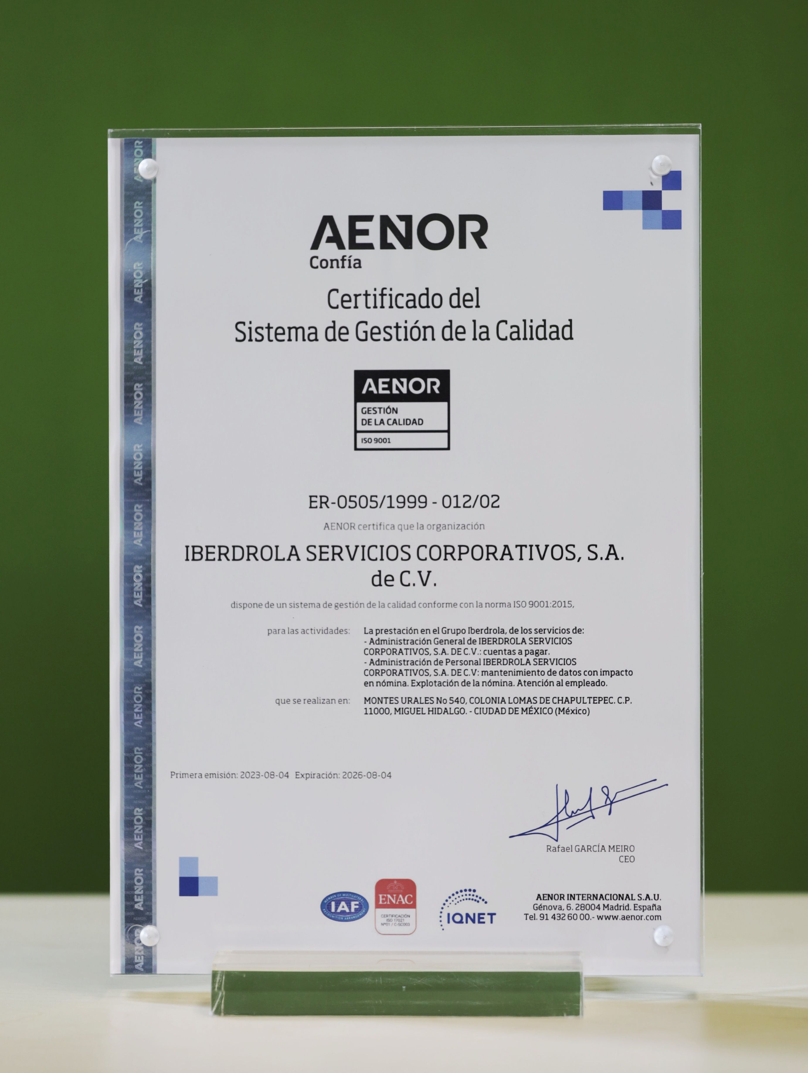 Fotografia Iberdrola México recibe certificación de AENOR